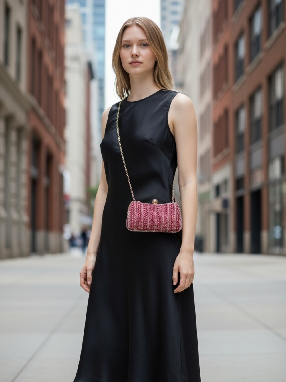 Elegant Red Crystal Evening Clutch with Gold Chain - Picture 7 of 7